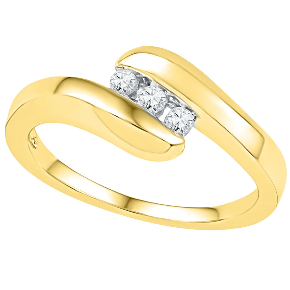 10kt Yellow Gold Womens Round Diamond 3-stone Promise Bridal Ring 1/8 Cttw