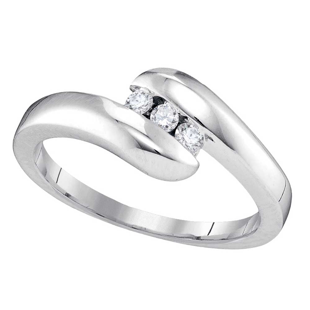 10kt White Gold Womens Round Diamond 3-stone Promise Bridal Ring 1/8 Cttw