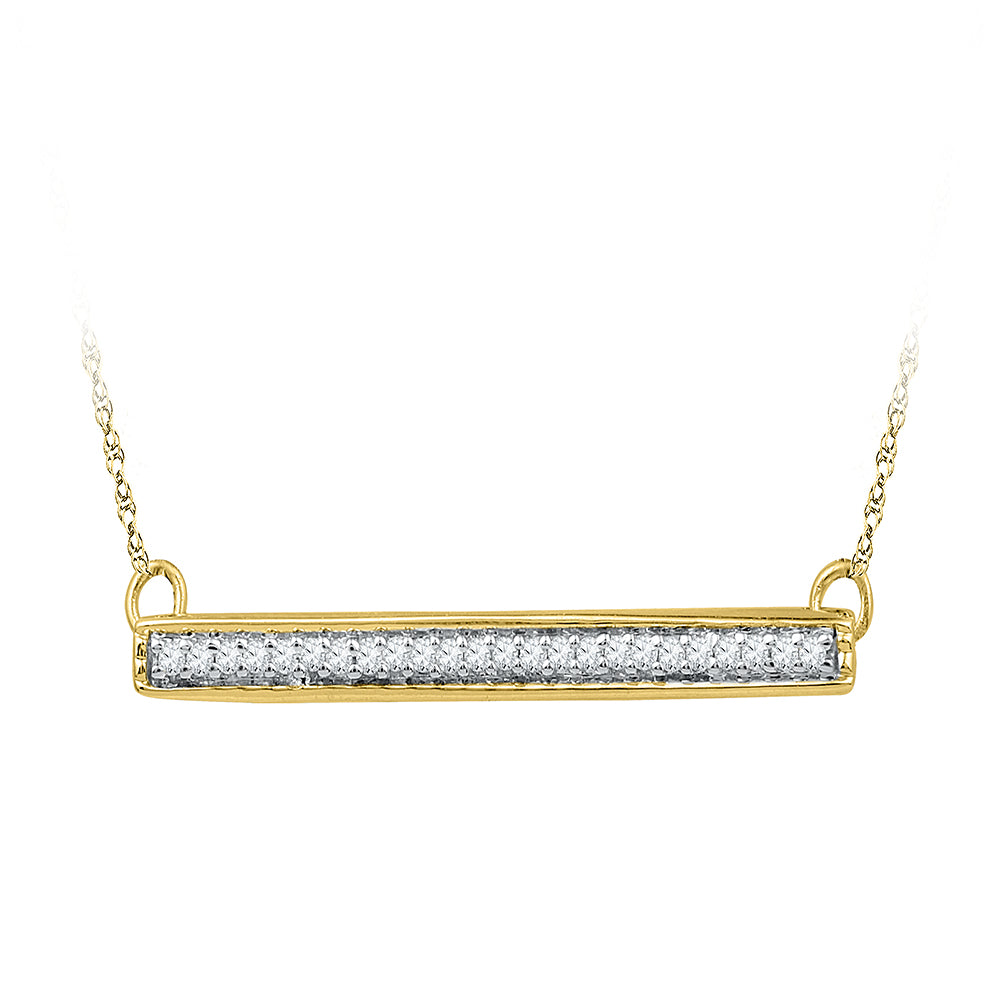 10kt Yellow Gold Womens Round Diamond Horizontal Bar Pendant Necklace 1/10 Cttw