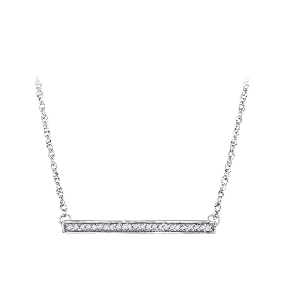 10kt White Gold Womens Round Diamond Horizontal Bar Pendant Necklace 1/10 Cttw