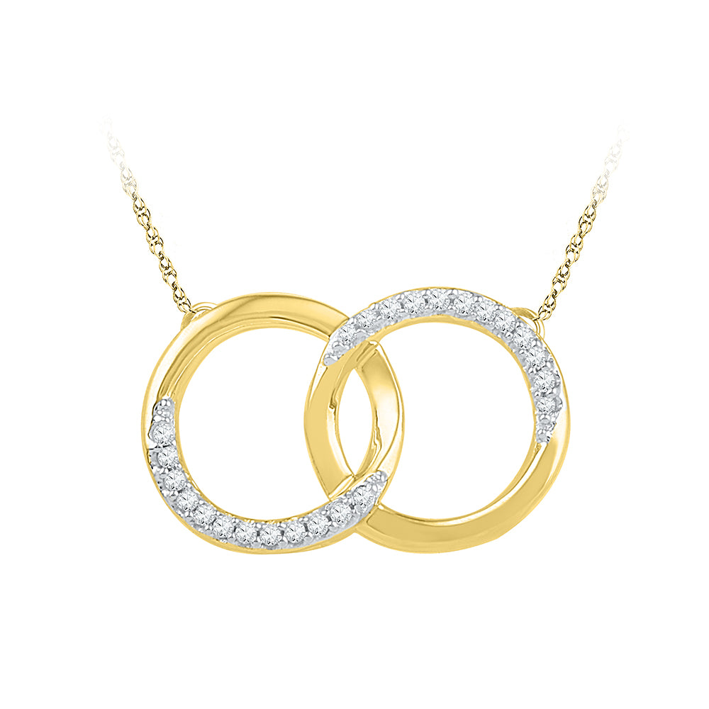 10kt Yellow Gold Womens Round Diamond Interlocking Double Circle Pendant Necklace 1/10 Cttw