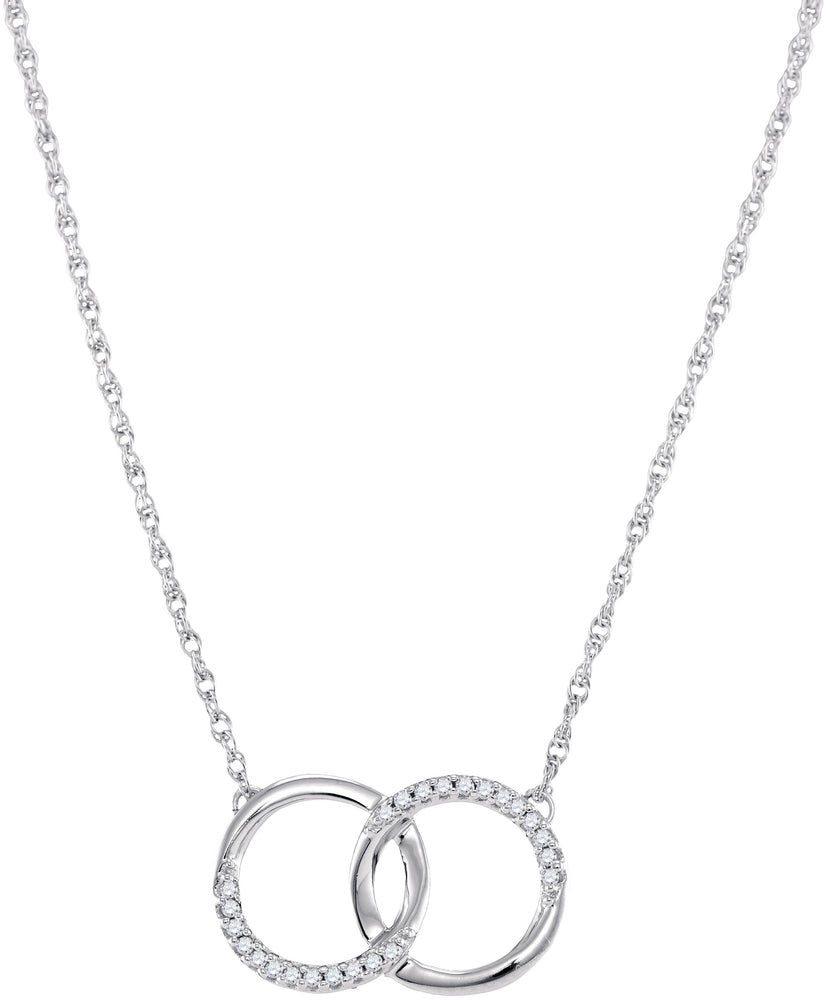 10kt White Gold Womens Round Diamond Interlocking Double Circle Pendant Necklace 1/10 Cttw