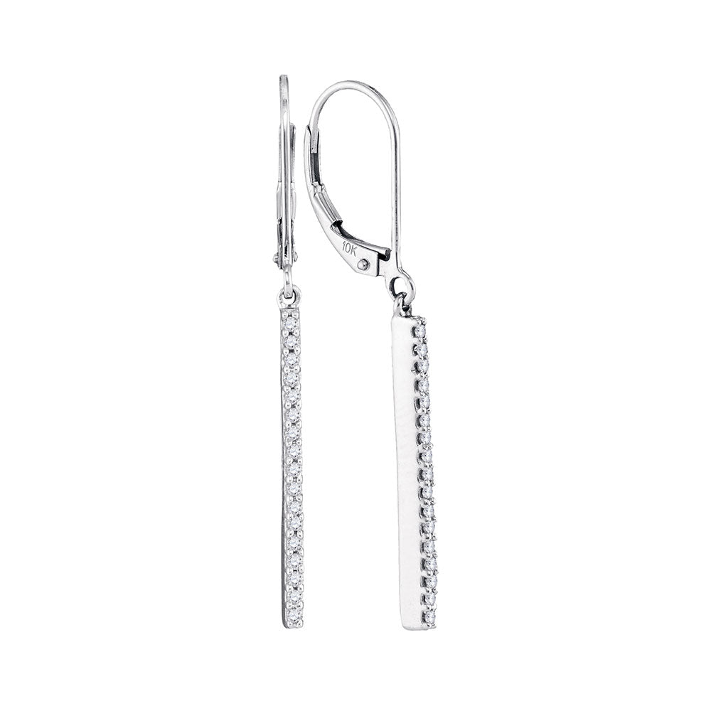 10kt White Gold Womens Round Pave-set Diamond Stick Dangle Earrings 1/4 Cttw