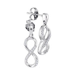 10k White Gold Womens Round Diamond Infinity Dangle Screwback Earrings 1/10 Cttw