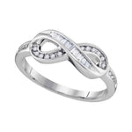 10kt White Gold Womens Round Baguette Diamond Infinity Ring 1/5 Cttw