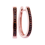 10kt Rose Gold Womens Round Red Color Enhanced Diamond Oblong Hoop Earrings 1/10 Cttw