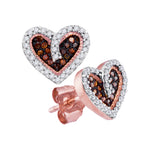 10kt Rose Gold Womens Round Red Color Enhanced Diamond Heart Love Screwback Earrings 1/5 Cttw