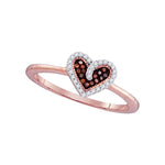 10kt Rose Gold Womens Round Red Color Enhanced Diamond Small Heart Ring 1/10 Cttw