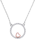 10kt Two-tone Gold Womens Round Diamond Heart Circle Pendant Necklace 1/6 Cttw