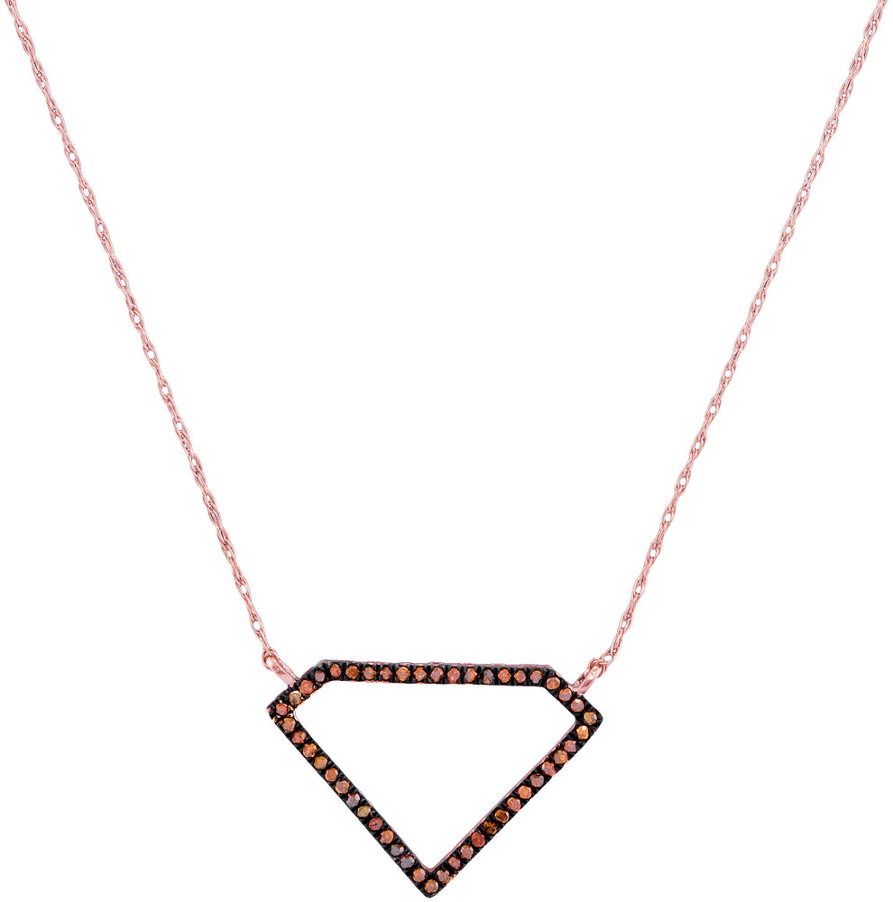 10kt Rose Gold Womens Round Red Color Enhanced Diamond Gem Shape Fashion Necklace 1/8 Cttw