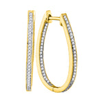 10kt Yellow Gold Womens Round Diamond Oblong Oval Hoop Earrings 1/3 Cttw