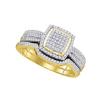 10kt Yellow Gold Womens Round Diamond Square Cluster Bridal Wedding Engagement Ring Band Set 1/2 Cttw