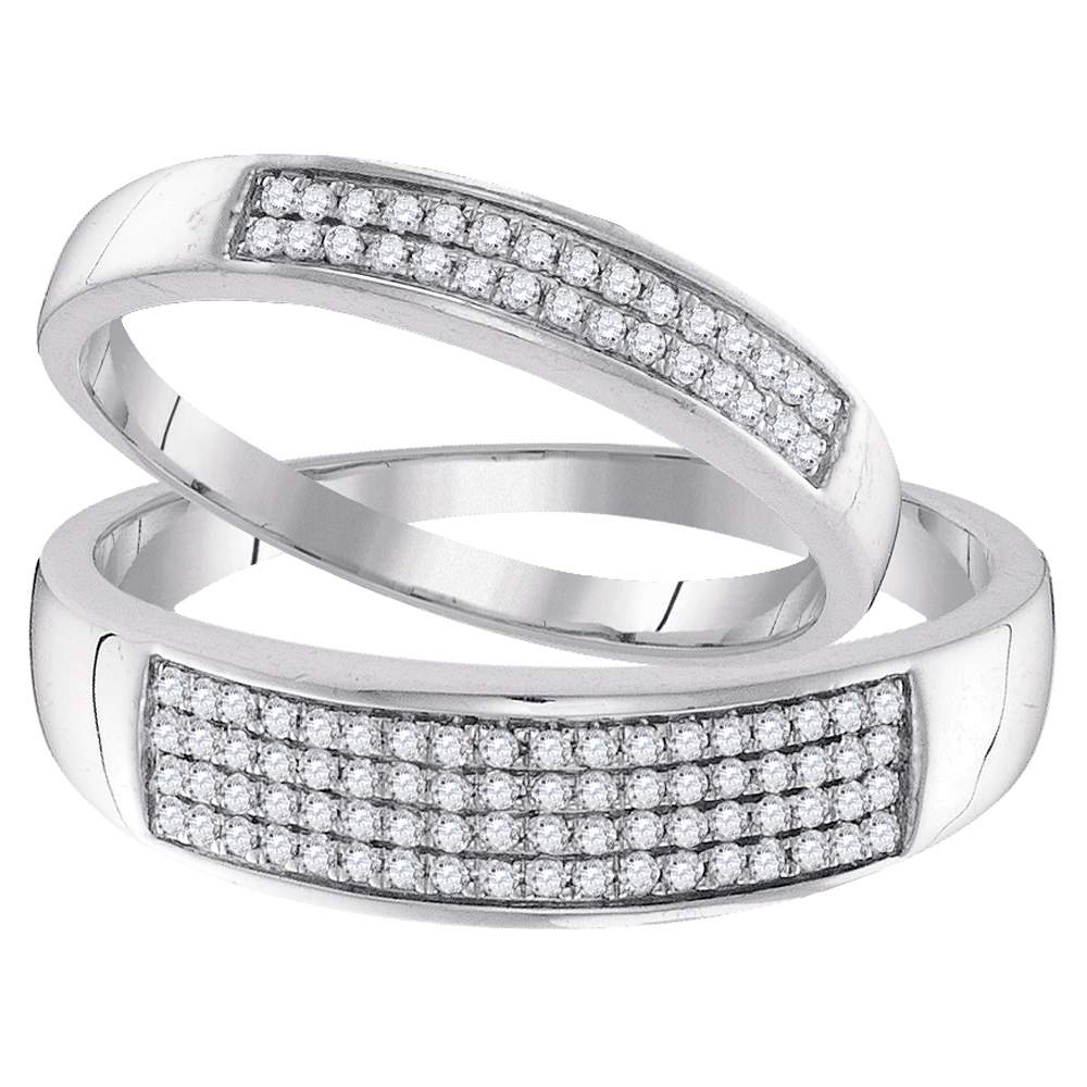 10kt White Gold His & Hers Round Diamond Matching Wedding Band Duo Set 1/3 Cttw