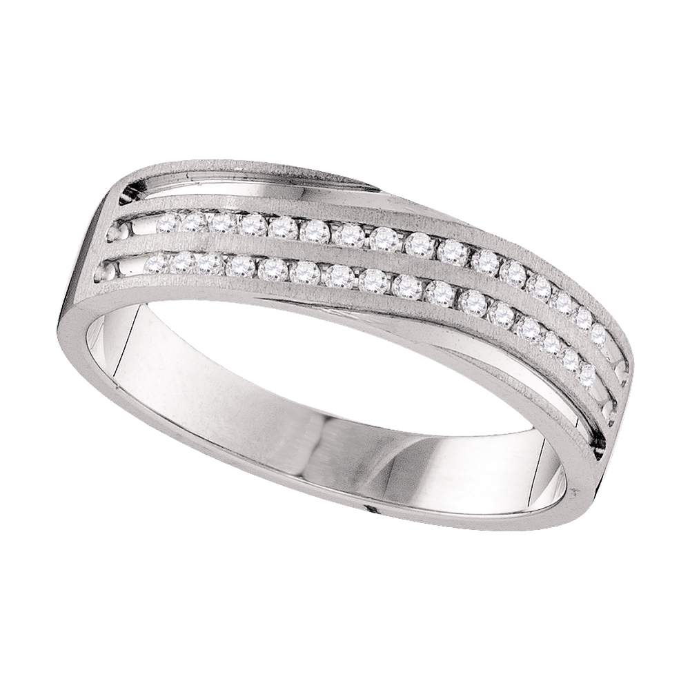 10kt White Gold Mens Round Diamond 2-Row Wedding Anniversary Band Ring 1/4 Cttw