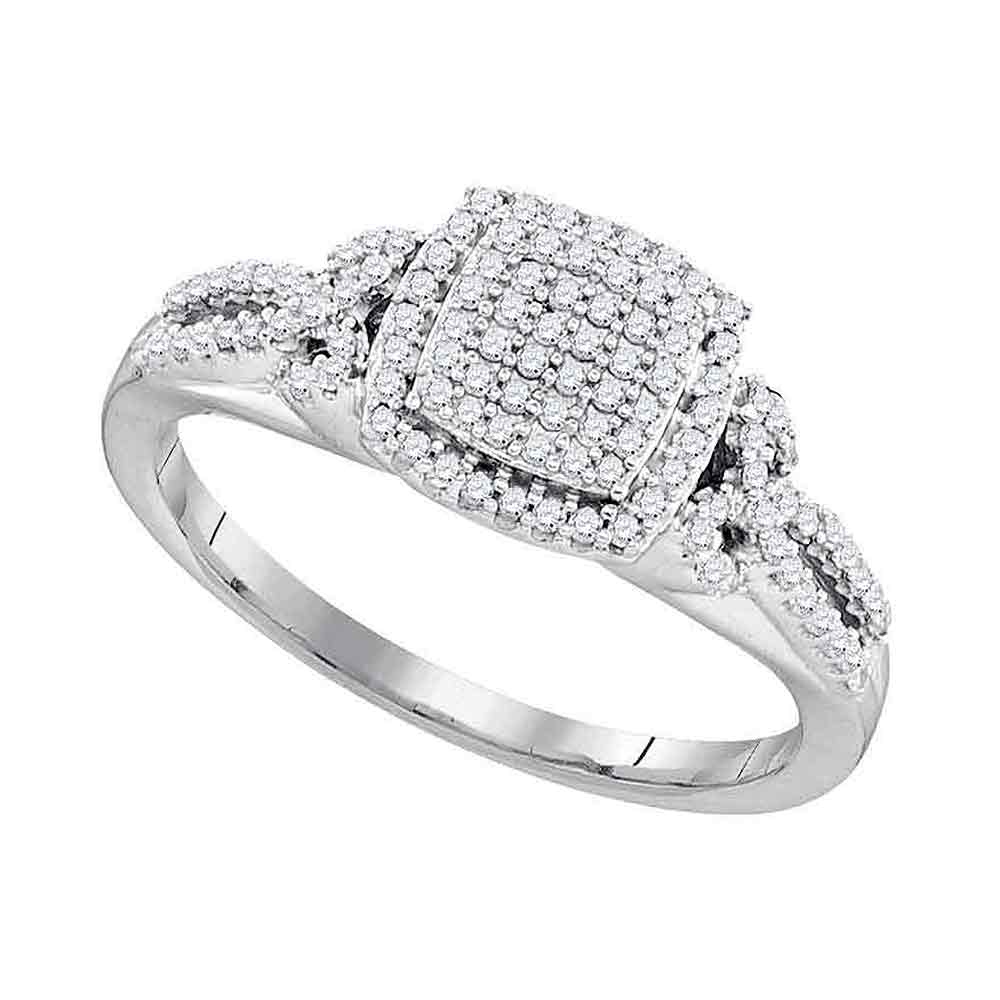 10kt White Gold Womens Round Diamond Square Cluster Bridal Wedding Engagement Ring 1/3 Cttw