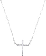 10kt White Gold Womens Round Diamond Cross Religious Pendant Necklace 1/12 Cttw