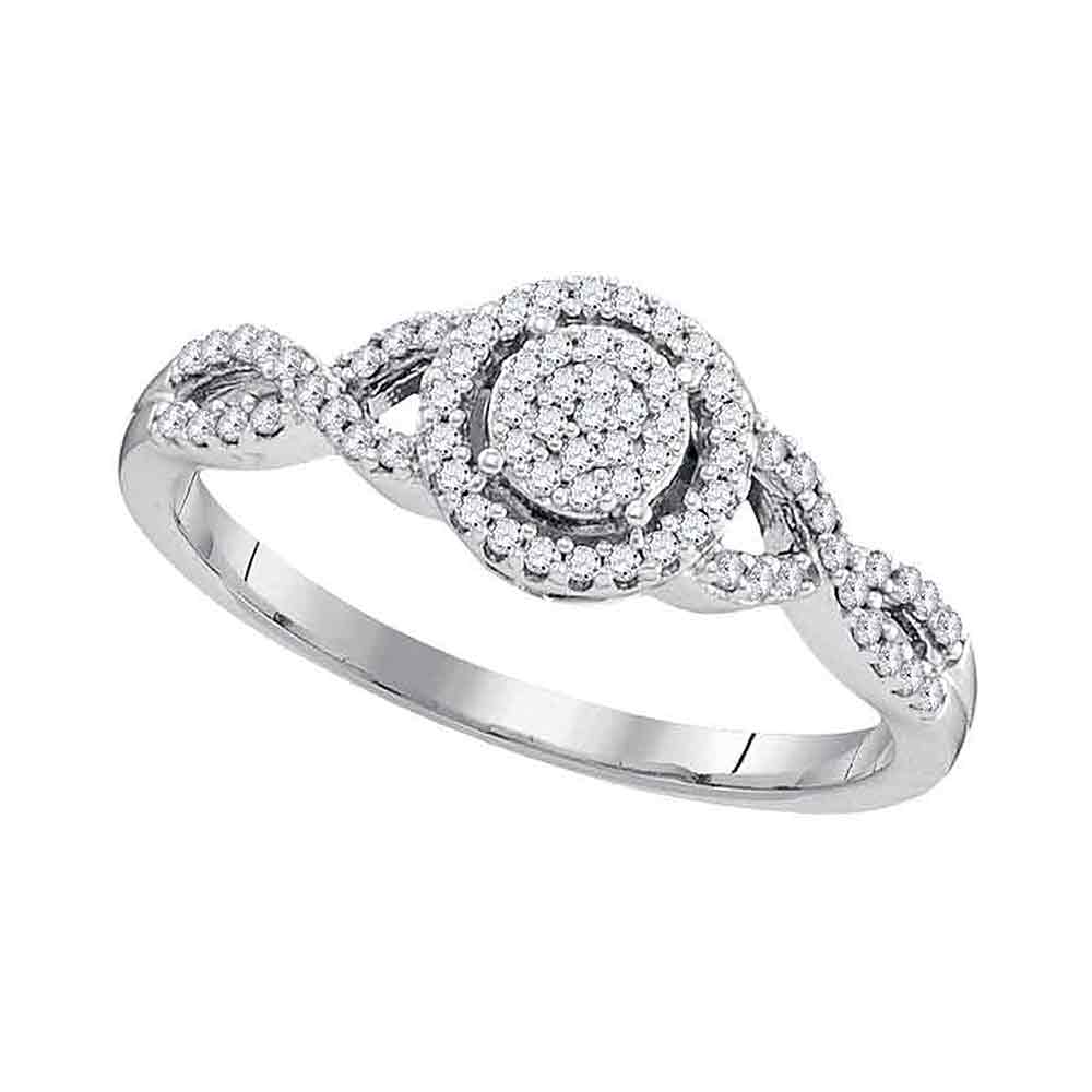 10kt White Gold Womens Round Diamond Cluster Twist Bridal Wedding Engagement Ring 1/5 Cttw