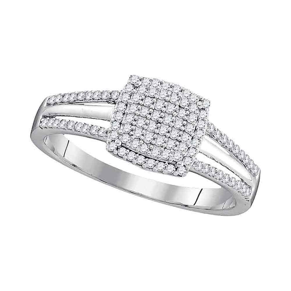 10kt White Gold Womens Round Diamond Square Cluster Bridal Wedding Engagement Ring 1/4 Cttw