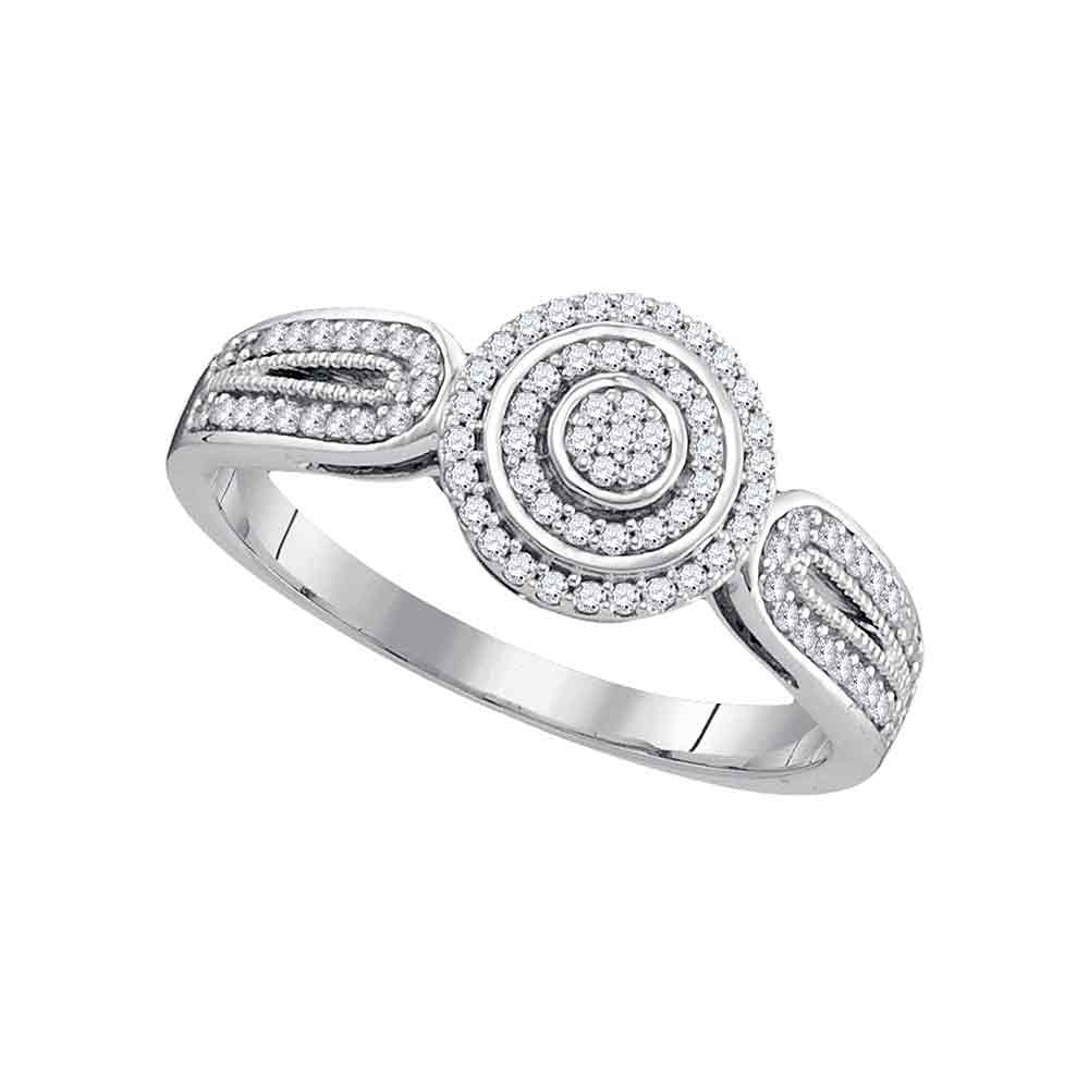 10kt White Gold Womens Round Diamond Circle Cluster Bridal Wedding Engagement Ring 1/5 Cttw