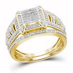 10kt Yellow Gold Womens Diamond Square Cluster Bridal Wedding Engagement Ring Band Set 1/2 Cttw