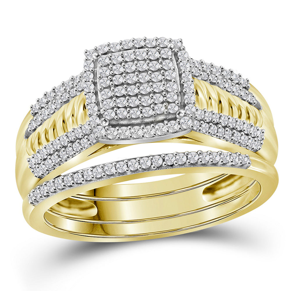 10kt Yellow Gold Womens Round Diamond Cluster Bridal Wedding Engagement Ring Band Set 3/8 Cttw