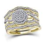 10kt Yellow Gold Womens Round Diamond Cluster 3-Piece Bridal Wedding Engagement Ring Band Set 1/2 Cttw