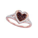 10kt Rose Gold Womens Round Red Color Enhanced Diamond Heart Love Ring 1/5 Cttw