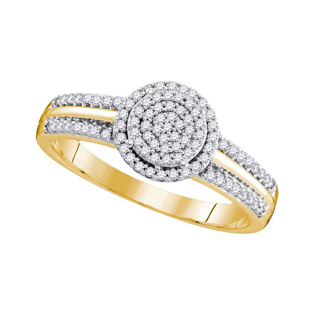 10kt Yellow Gold Womens Round Diamond Circle Cluster Bridal Wedding Engagement Ring 1/4 Cttw