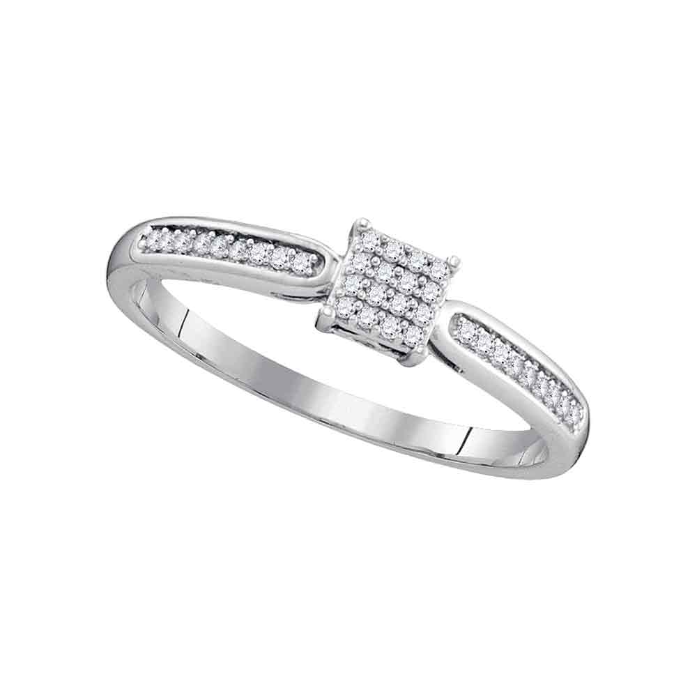 10kt White Gold Womens Round Diamond Square Cluster Bridal Wedding Engagement Ring 1/10 Cttw