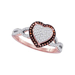 10kt Rose Gold Womens Round Red Color Enhanced Diamond Heart Cluster Ring 1/6 Cttw