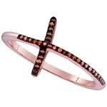 10kt Rose Gold Womens Round Red Color Enhanced Diamond Cross Religious Band Ring 1/10 Cttw