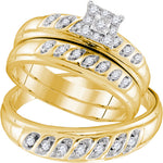 10kt Yellow Gold His & Hers Round Diamond Solitaire Matching Bridal Wedding Ring Band Set 1/3 Cttw