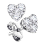 10kt White Gold Womens Round Diamond Cluster Heart Screwback Earrings 1/2 Cttw