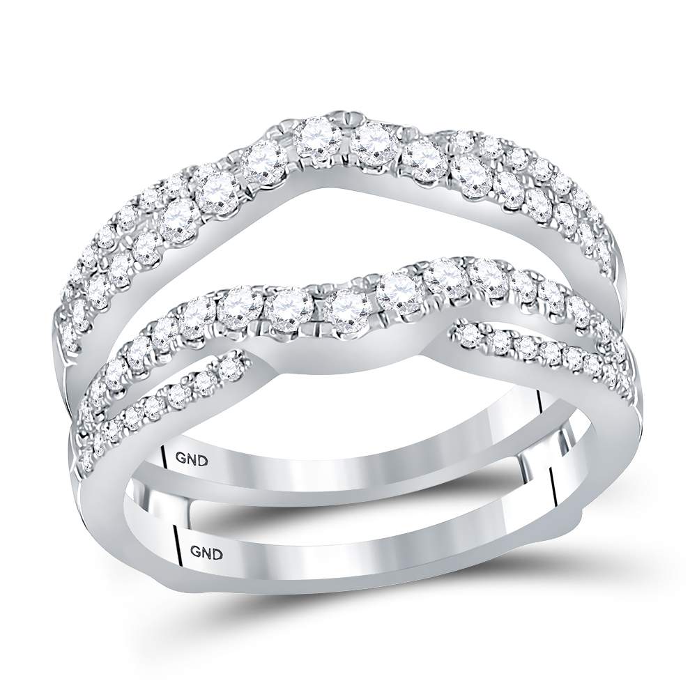 14kt White Gold Womens Round Diamond Ring Guard Wrap Ring Guard Enhancer 5/8 Cttw