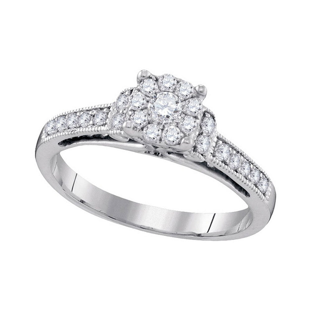 10kt White Gold Womens Round Diamond Cluster Milgrain Bridal Wedding Engagement Ring 3/8 Cttw