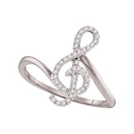 10k White Gold Round Diamond Treble Clef Music Note Womens Classic Ring 1/6 Cttw