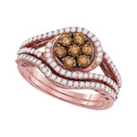 10kt Rose Gold Womens Round Brown Color Enhanced Diamond Bridal Wedding Engagement Ring Band Set 1.00 Cttw