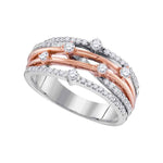 10kt Two-tone White Gold Womens Round Diamond Crossover Strand Band Ring 1/2 Cttw