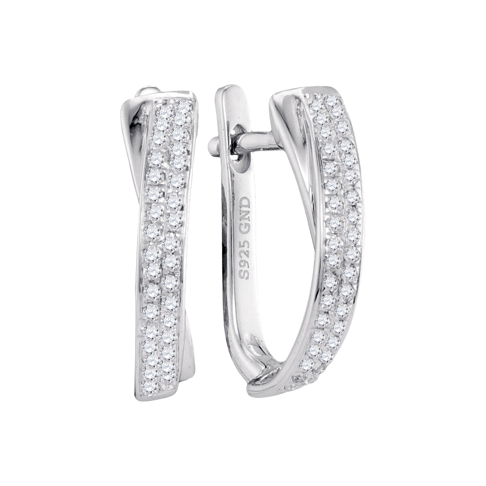10kt White Gold Womens Round Pave-set Diamond Hoop Earrings 1/6 Cttw