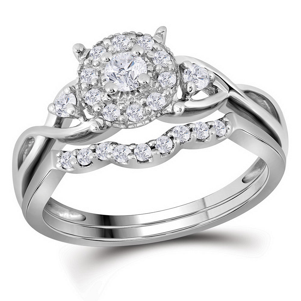 10k White Gold Round Diamond Cluster Womens Bridal Wedding Engagement Ring Band Set 1/3 Cttw