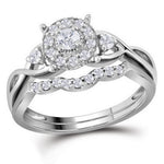 10k White Gold Round Diamond Cluster Womens Bridal Wedding Engagement Ring Band Set 1/3 Cttw