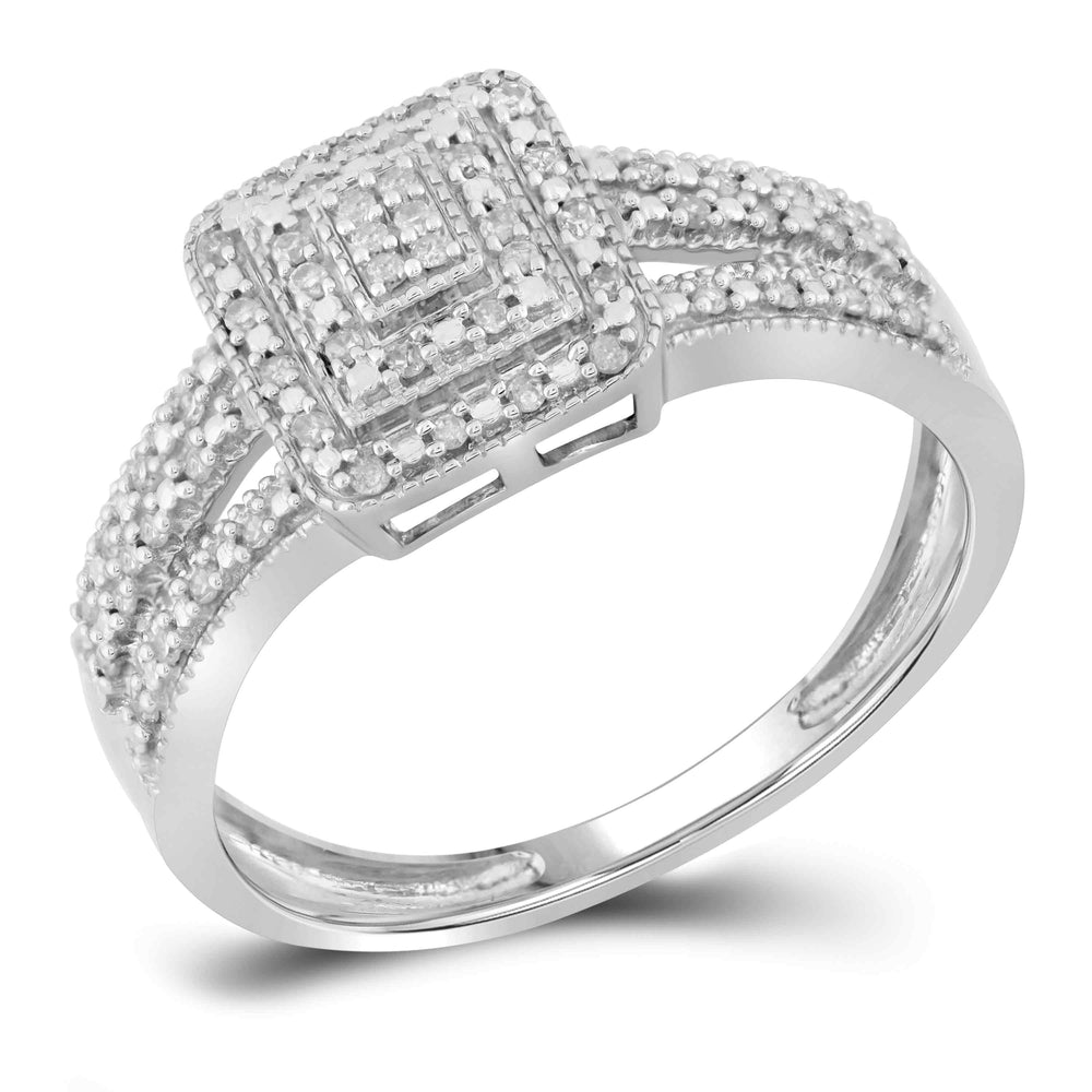 10kt White Gold Womens Round Diamond Square Cluster Bridal Wedding Engagement Ring 1/6 Cttw