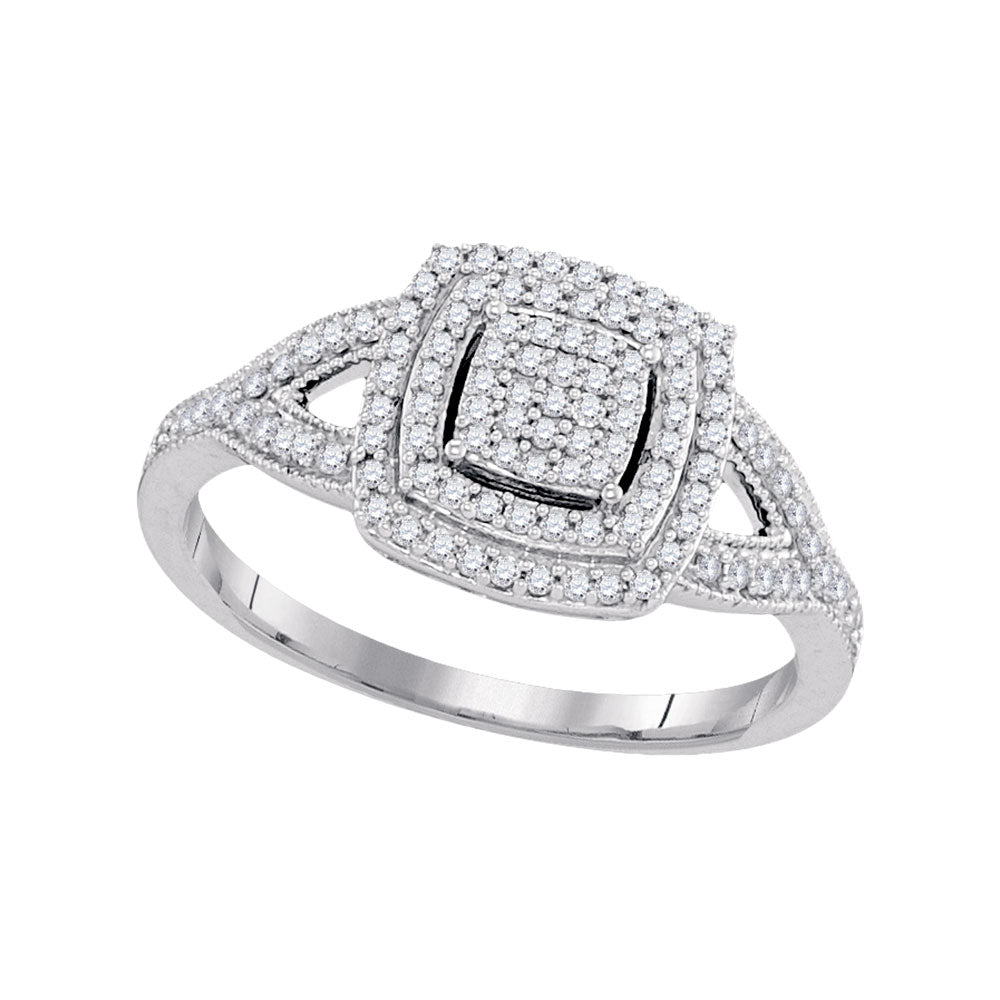 10kt White Gold Womens Round Diamond Square Cluster Bridal Wedding Engagement Ring 1/3 Cttw