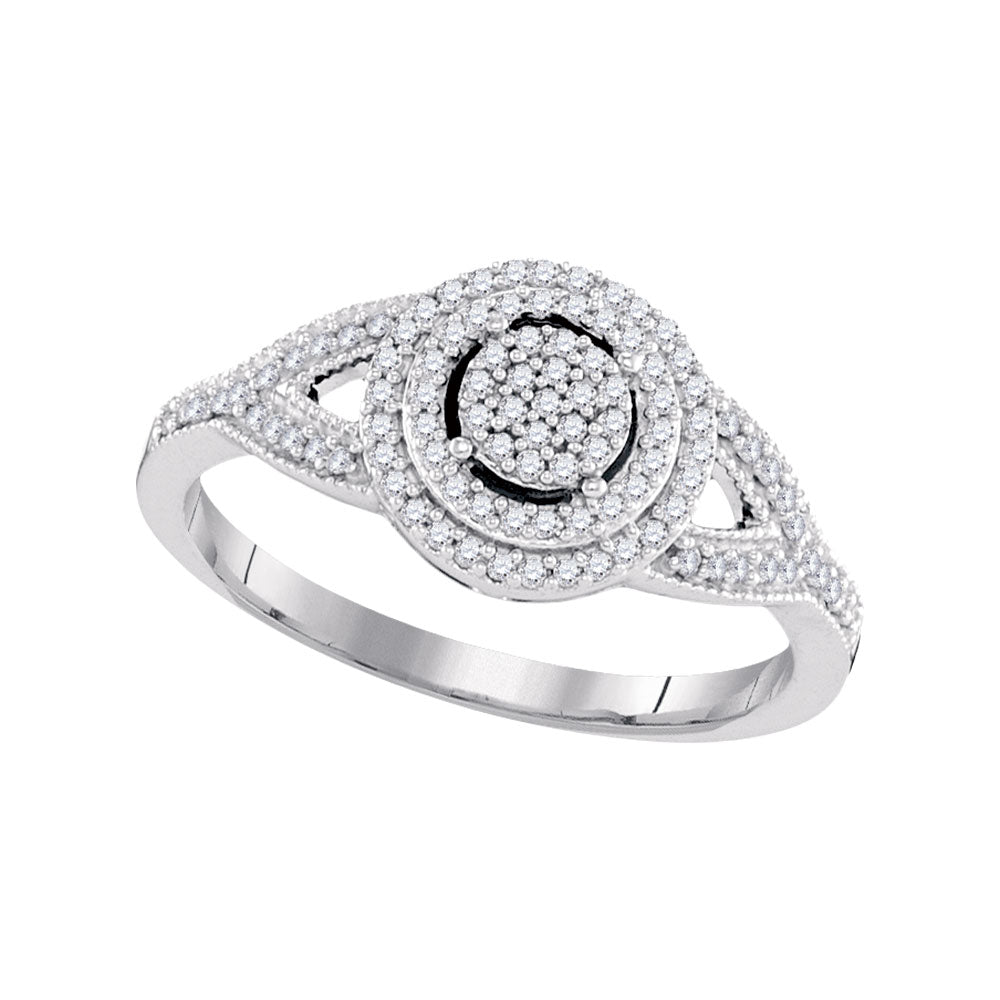 10kt White Gold Womens Round Diamond Circle Cluster Bridal Wedding Engagement Ring 1/4 Cttw