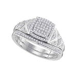 10kt White Gold Womens Round Diamond Square Bridal Wedding Engagement Ring Band Set 1/3 Cttw