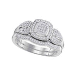 10kt White Gold Womens Round Diamond Square Bridal Wedding Engagement Ring Band Set 1/3 Cttw
