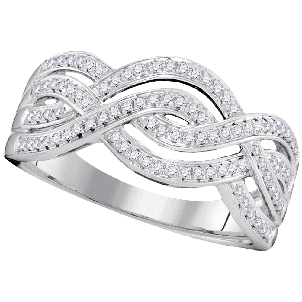 10kt White Gold Womens Round Diamond Wave Crossover Band Ring 1/4 Cttw