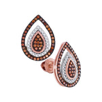 10kt Rose Gold Womens Round Red Color Enhanced Diamond Framed Teardrop Cluster Earrings 1/3 Cttw