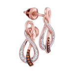 10kt Rose Gold Womens Round Red Color Enhanced Diamond Infinity Stud Earrings 1/12 Cttw
