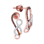10kt Rose Gold Womens Round Red Color Enhanced Diamond Infinity Screwback Earrings 1/6 Cttw